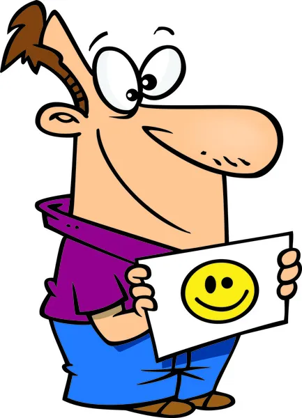 Cartoon Man holding a Happy Face Sign — стоковый вектор