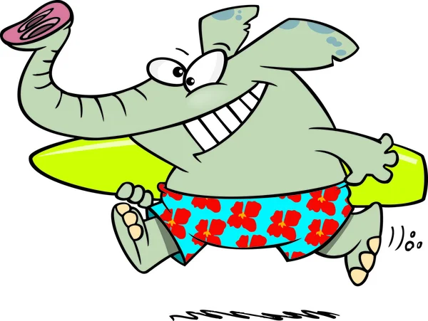 Surfista elefante de dibujos animados — Archivo Imágenes Vectoriales