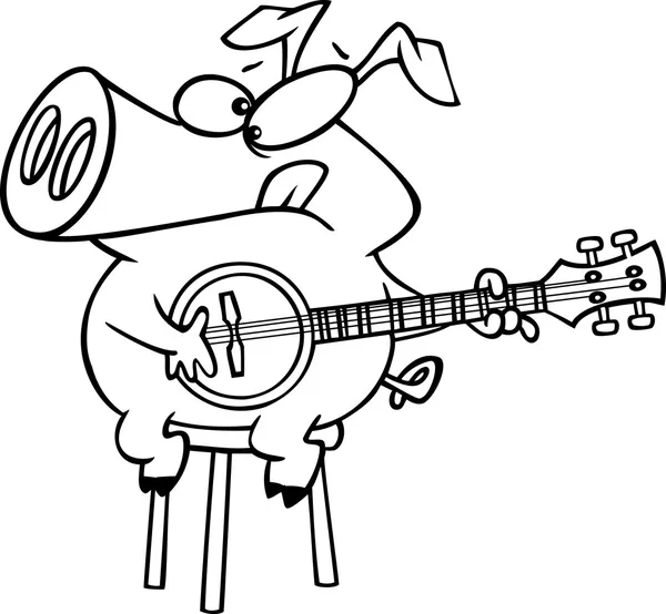 Banjo maiale Cartoon — Vettoriale Stock