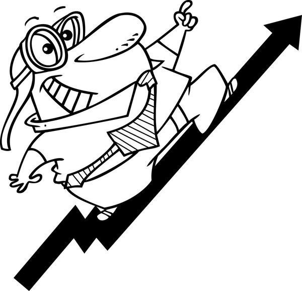 Cartoon Businessman Riding Upturn