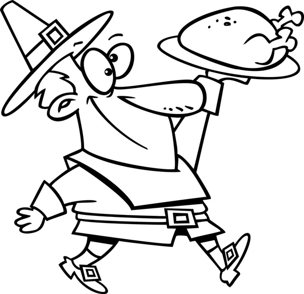 Cartoon pilgrim thanksgiving kalkoen — Stockvector