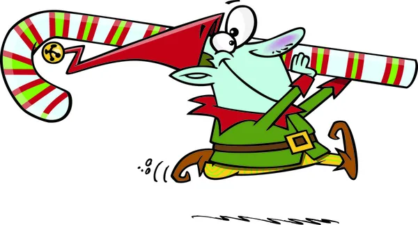 Elfo de Navidad de dibujos animados con bastón de caramelo — Vector de stock