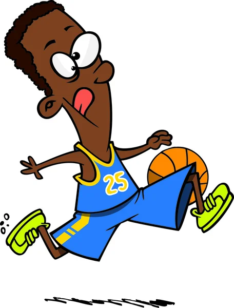 Joueur de basket-ball dessin animé dribble — Image vectorielle