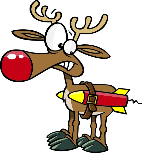 Cartoon Reindeer Rockets — Stock Vector