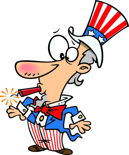 Cartoon Uncle Sam Fireworks — Stock Vector