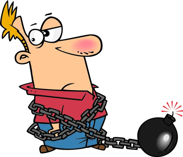 Cartoon Man Chained to Bomb — Stock Vector