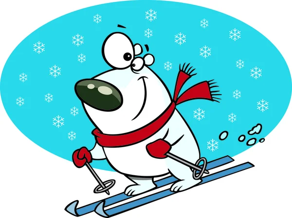 漫画シロクマ雪のスキー — ストックベクタ