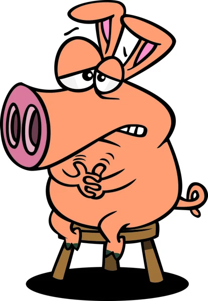 Cartone animato maiale colpevole — Vettoriale Stock