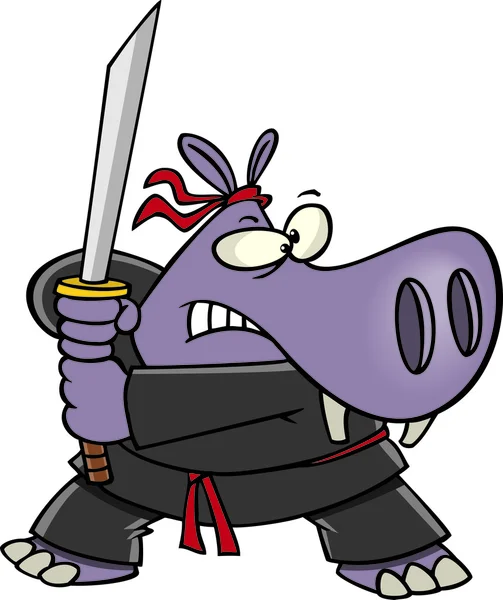 Dibujos animados Samurai Hippo — Archivo Imágenes Vectoriales