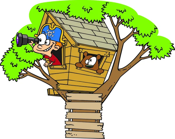 Cartoon piraat jongen in boomhut — Stockvector