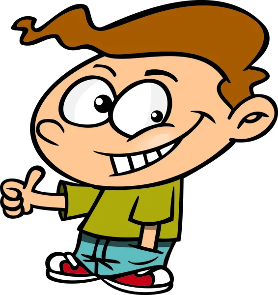 Cartoon Boy Polegares para cima —  Vetores de Stock