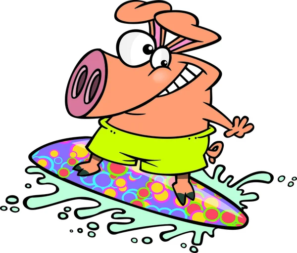 Kreslené prase surfař — Stockový vektor