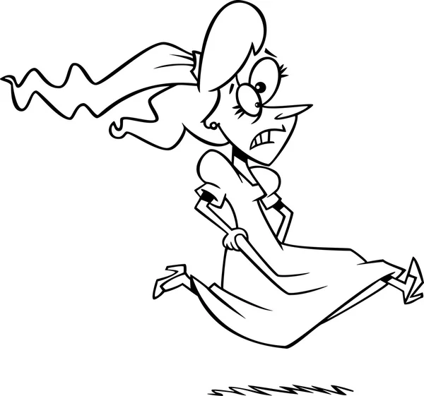 Ilustração de um desenho animado em preto e branco em fuga ou noiva tardia, sobre um fundo branco . —  Vetores de Stock