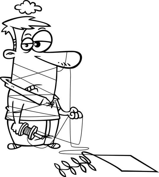 Illustration d'un homme aux contours enchevêtré dans une ficelle de cerf-volant, sur fond blanc . — Image vectorielle