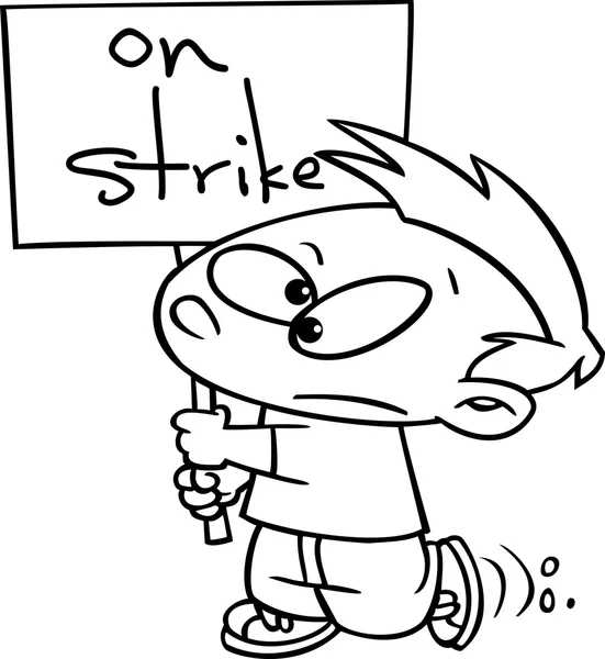 Illustration of a line art design of a girl on strike, on a white background.