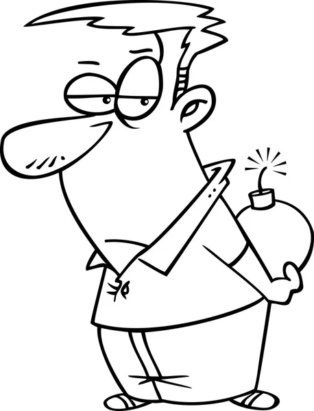 Hombre de dibujos animados sosteniendo una bomba a sus espaldas — Vector de stock