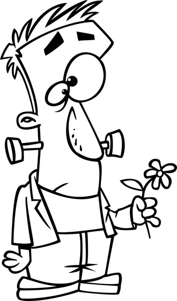 Ilustrace přehledem smutný frankenstein drží květinu, na bílém pozadí. — Stockový vektor