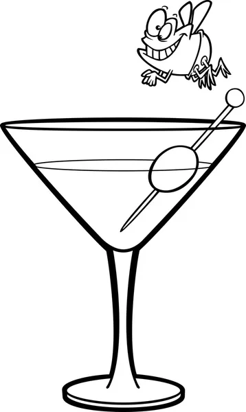 Illustratie van een vlieg duiker over een overzicht martini zwart-wit op een witte achtergrond. — Stockvector