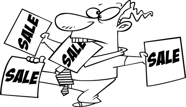 Vector of a Cartoon Salesman Trying to Sell Tools - Coloring Page Outline — 스톡 벡터