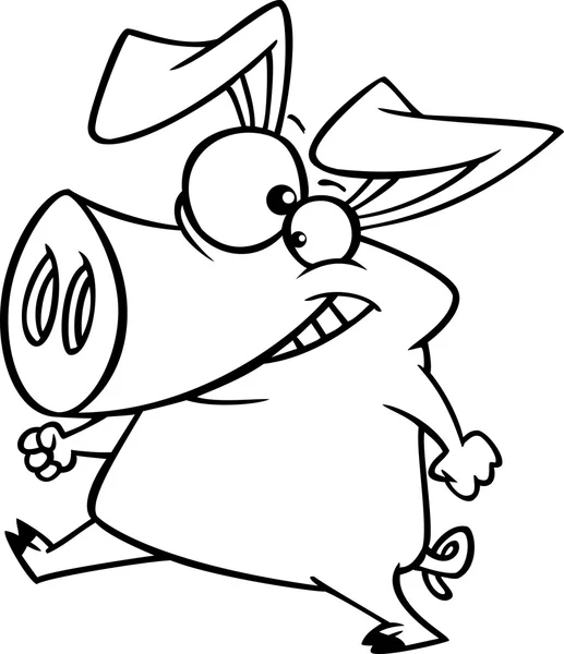 Vector de un cerdo feliz de dibujos animados caminando erguido - Página para colorear delineada — Vector de stock