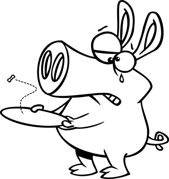 Vector of a Cartoon Pig with an Empty Plate - Outlined Coloring Page — Stock Vector