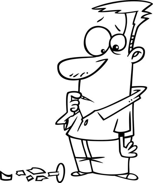 Wektor kreskówka mężczyzna stojący po rozbitym szkle - przedstawione kolorowanki — Wektor stockowy