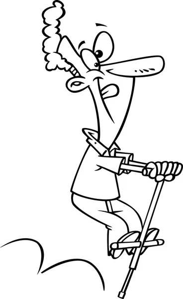 Cartoon man op pogo stick springen — Stockvector