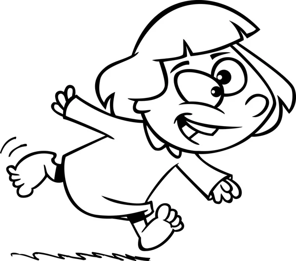 Vecteur d'une fille excitée de bande dessinée courir dans son pyjama - Page à colorier esquissée — Image vectorielle