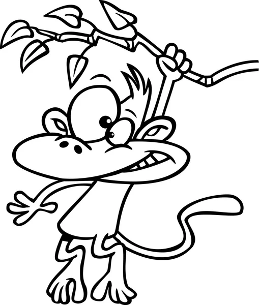 Illustration d'un singe esquissé se balançant d'une branche, sur fond blanc . — Image vectorielle