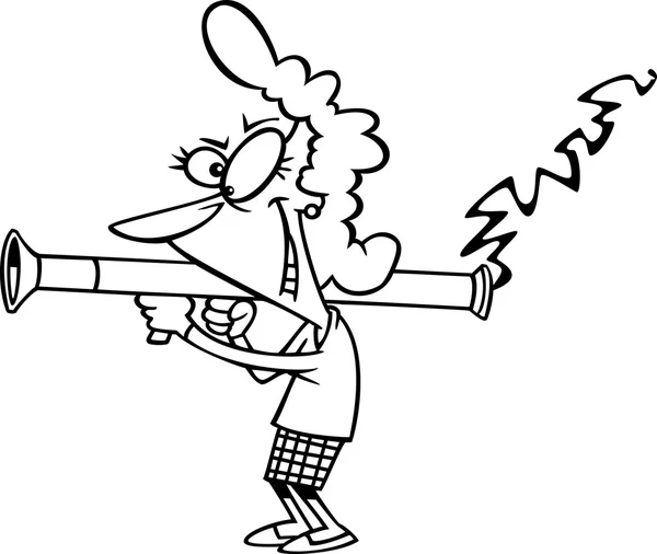 Ilustración de una mujer despreciada disparando a una bazuca, sobre un fondo blanco . — Vector de stock