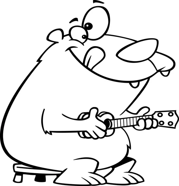 Vector Clipart of a Cartoon Bear Playing a Ukelele - Coloring Page Outline — 스톡 벡터