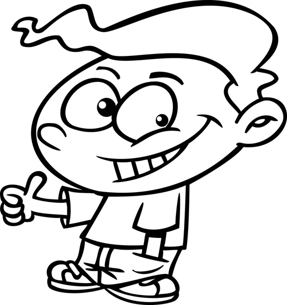 Vector of a Cartoon Thumbs up Boy - Outlined Coloring Page — 스톡 벡터