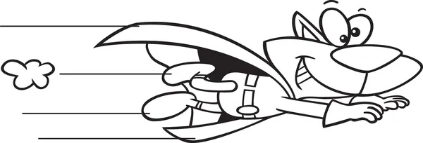 Ilustração de um desenho de arte de linha de um super gato voando, em um fundo branco . — Vetor de Stock