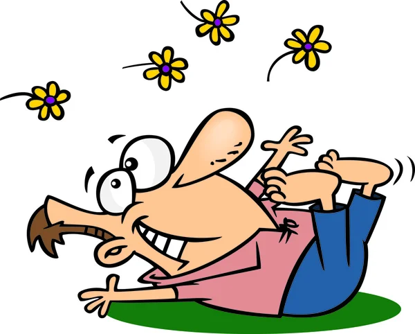 Ilustración de un hombre de primavera jugando con flores, sobre un fondo blanco . — Vector de stock