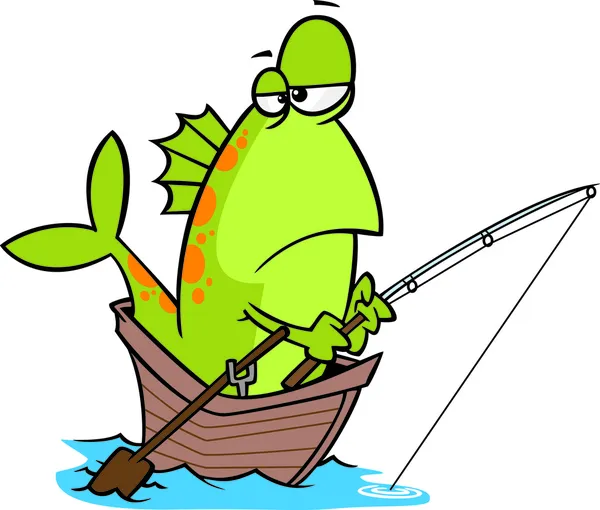 Ilustração de um peixe pescando de um barco, sobre um fundo branco . —  Vetores de Stock
