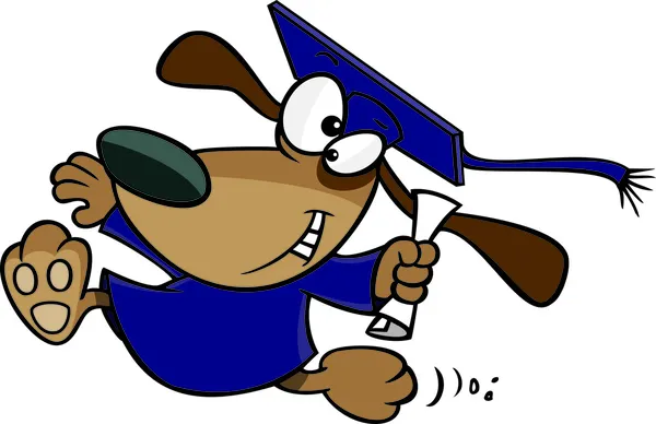 ClipArt glad graduate hund kör med ett diplom — Stock vektor