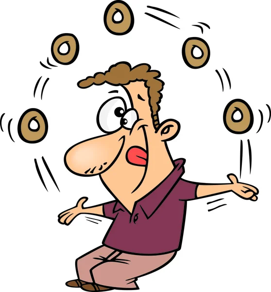 Clipart Man Juggling Donuts On Doughnut Day — Stock Vector