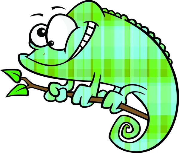 Clipart Happy Cartoon verde e blu plaid camaleonte lucertola — Vettoriale Stock