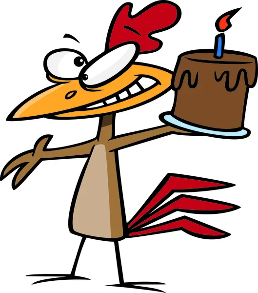 Clipart Happy Chicken Holding A Birthday Cake — Stock Vector