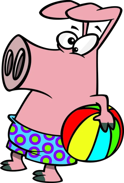 Clipart Summer Pig Holding A Beach Ball - Ilustración de Vector Libre de Derechos por Ron Leishman — Archivo Imágenes Vectoriales