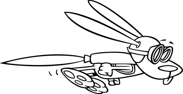Vetor de um coelho dos desenhos animados voando com um foguete Jet Pack - Página para colorir delineada — Vetor de Stock