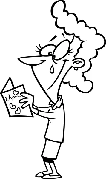 Vector of a Cartoon Mom Crying while Reading Her Mothers Day Card - Outlined Coloring Page — стоковый вектор