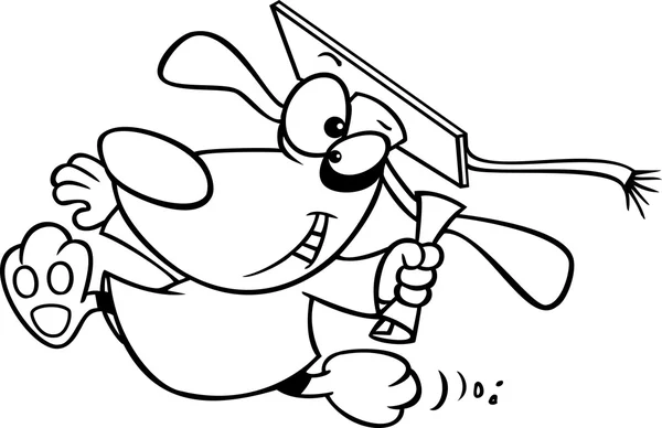 Clipart Outlined Happy Graduate Dog Running With A Diploma - Royalty Free Vector Illustration by Ron Leishman — 스톡 벡터