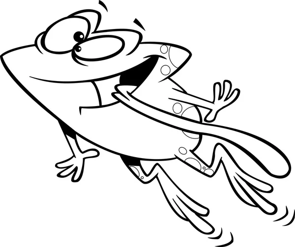 Vector of a Cartoon Happy Frog Leaping with His Tongue Hanging out - Outlined Coloring Page — стоковий вектор