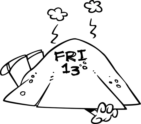Vektor eines Zeichentrickmannes, der unter Freitag dem 13. gefangen ist - umrissene Malseite — Stockvektor