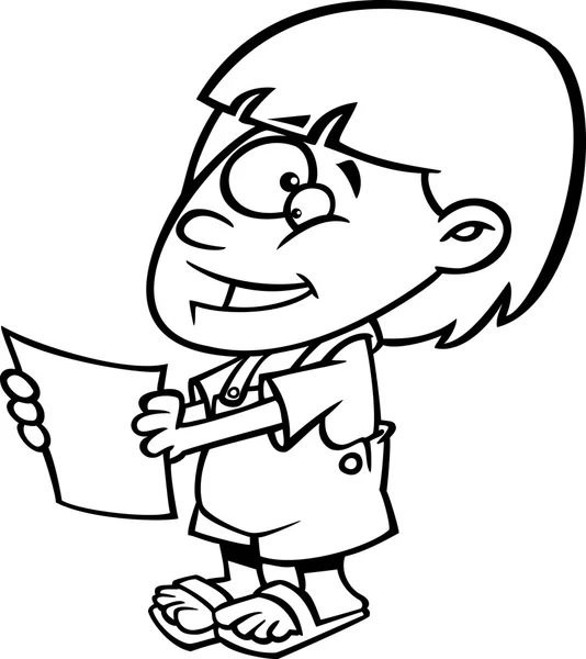 Vector of a Cartoon Happy Girl Holding a Report - Page à colorier esquissée — Image vectorielle