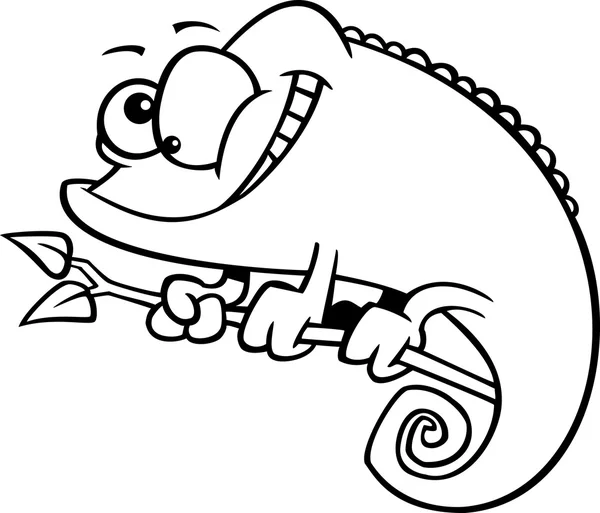 Vector of a Cartoon Happy Chameleon Lizard - Outlined Coloring Page — Stock Vector