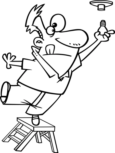 Vektör bir karikatür merdiven ve bir ampul - anahatlı boyama sayfası yükleme — Stok Vektör
