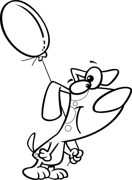 Vector de un perro de dibujos animados que lleva un globo de cumpleaños - Página para colorear delineada — Vector de stock