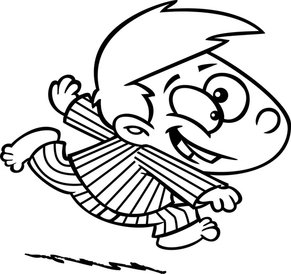 Illustrazione di un ragazzo eccitato delineato che corre in pigiama, su uno sfondo bianco . Vettoriale Stock